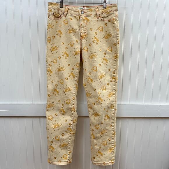 Levi's Perfectly Slimming 512 Straight Leg Jeans Women's 14 Floral Print Yellow - Picture 2 of 14